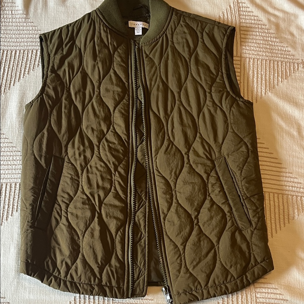 Topshop Olive Quilted Sleeveless Vest